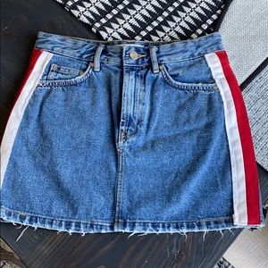 Game day red white denim skirt